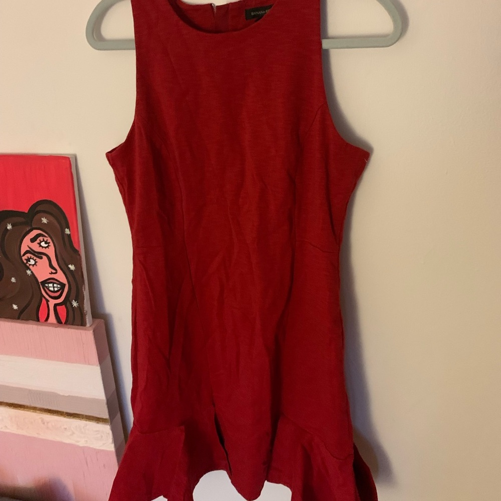 Red pencil dress with ruffles and the bottom